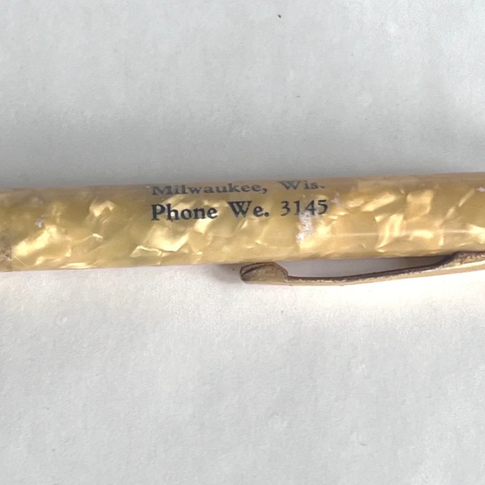 Vintage John's Tavern Milwaukee WI Advertising Mechanical Pencil Yellow Marbled
